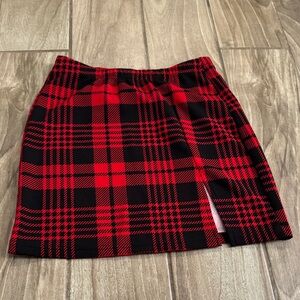SHEIN Red and Black Plaid Skirt
